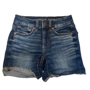 American Eagle Denim Shorts Women's Size 00 Super Stretch Raw Hem 5 Pockets Y2K